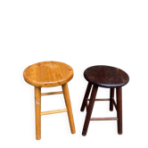 2 tabourets vintage en bois massif — Style trayeur / brutaliste