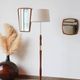 Vintage Scandinavian floor lamp in wood and gold brass — Beige lampshade