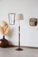 Vintage Scandinavian floor lamp in wood and gold brass — Beige lampshade