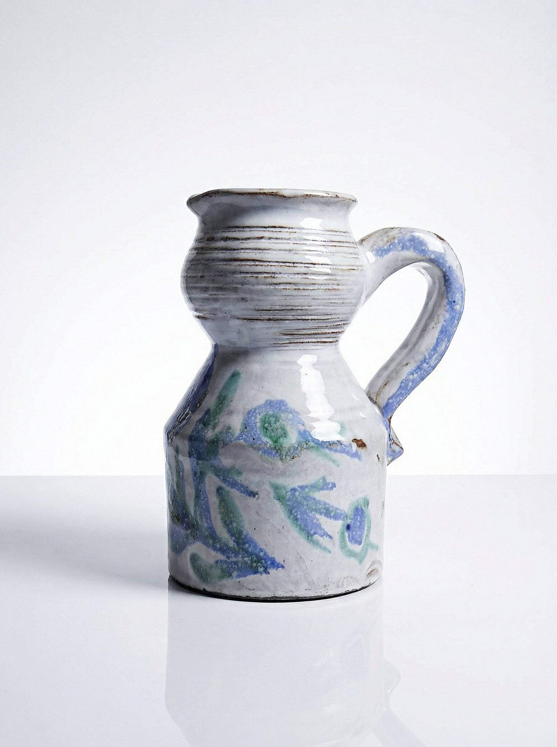 Glazed stoneware pitcher Vallauris 1970s Boris Kasianoff, Albert Thiry, Le Mûrier
