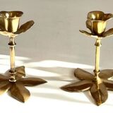 Pair of VINTAGE solid BRASS Flower CANDLE HOLDERS