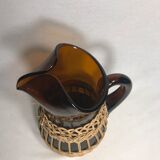 Service ancien jus carafe et ses 9 verres verre moulé orange