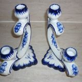 Pair of 2-pointed ceramic candlesticks from Portugal