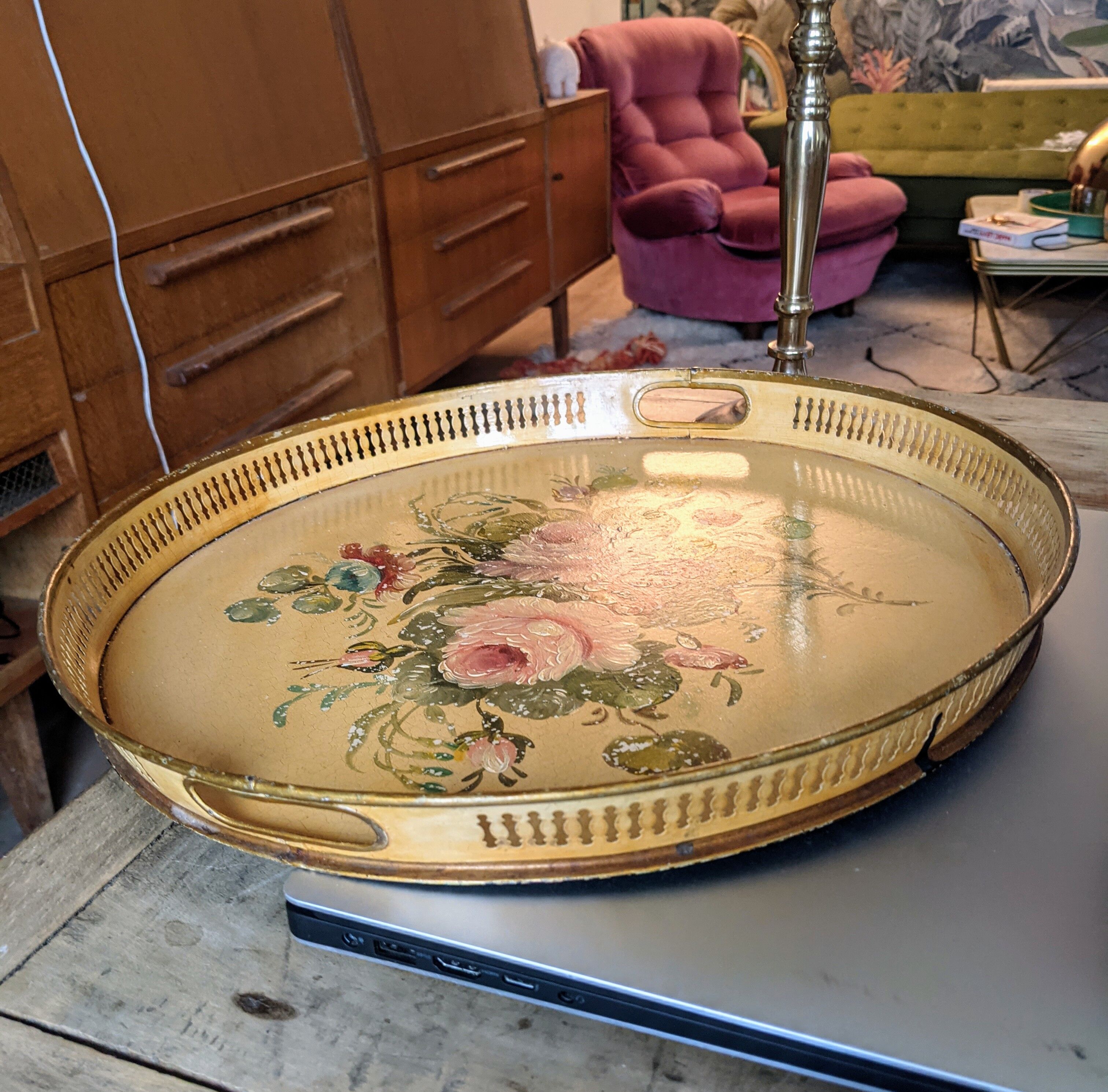 Napoleon III painted sheet metal tray