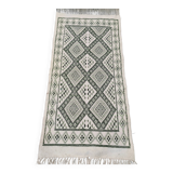 Handwoven white and green rug