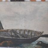 Tableau huile sur toile ancienne barque