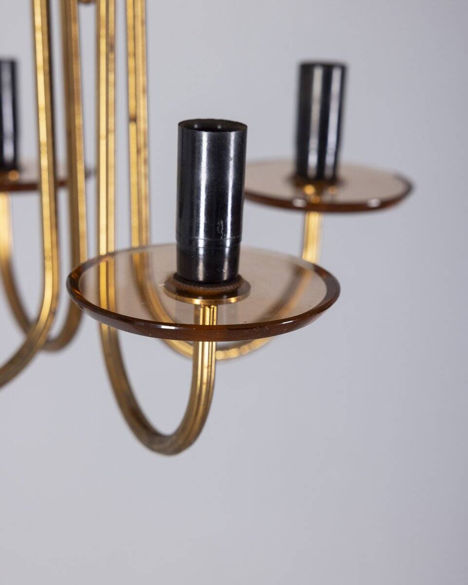 Vintage 1950s Italian-design brass and pink glass chandelier