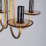 Vintage 1950s Italian-design brass and pink glass chandelier