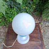 Space Age ball lamp in white opaline and blue plastic, 1970s