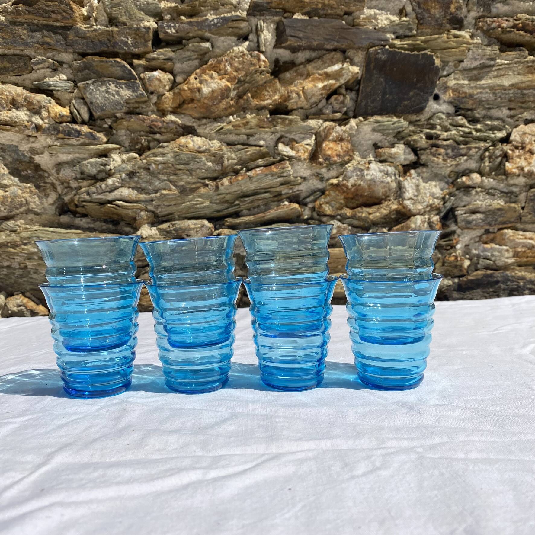 Blue tinted glass cups