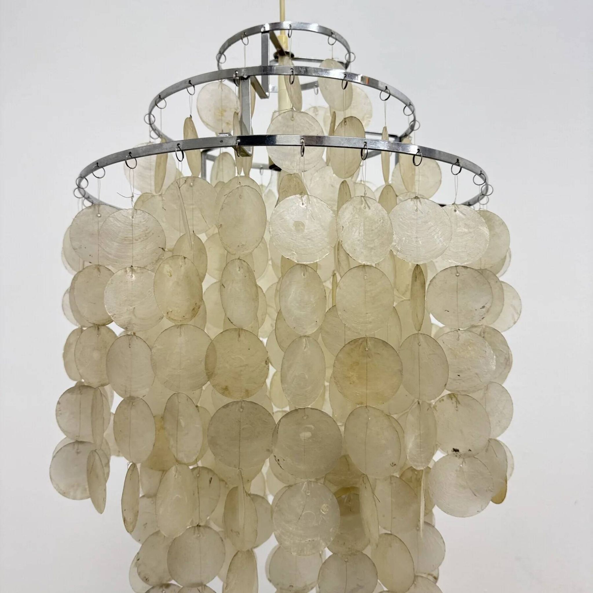 Mid-century mother of pearl Capiz shell Verner Panton style hanging lamp, 1970s