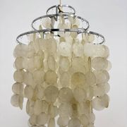 Mid-century mother of pearl Capiz shell Verner Panton style hanging lamp, 1970s
