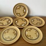 Set of 6 old sarreguemines plates beige ceramic flower decor
