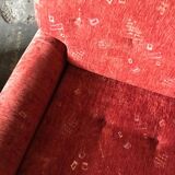 Set of 2 red Mid-Century fabric armchairs, 1960s — complete restoration