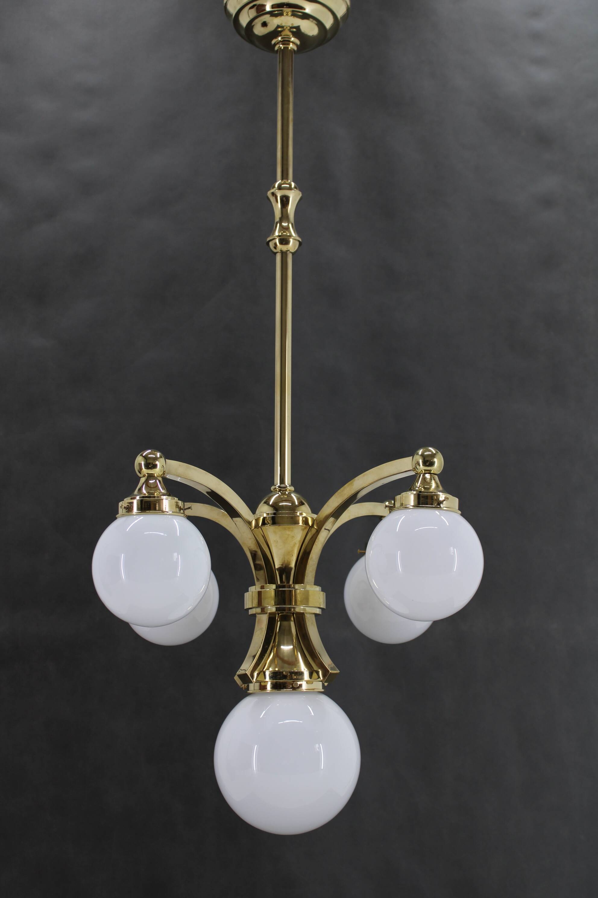 1930s Restored Brass Chandelier, Czechoslovakia