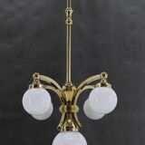 1930s Restored Brass Chandelier, Czechoslovakia