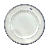 Round dish white monogrammed with blue border 34cm