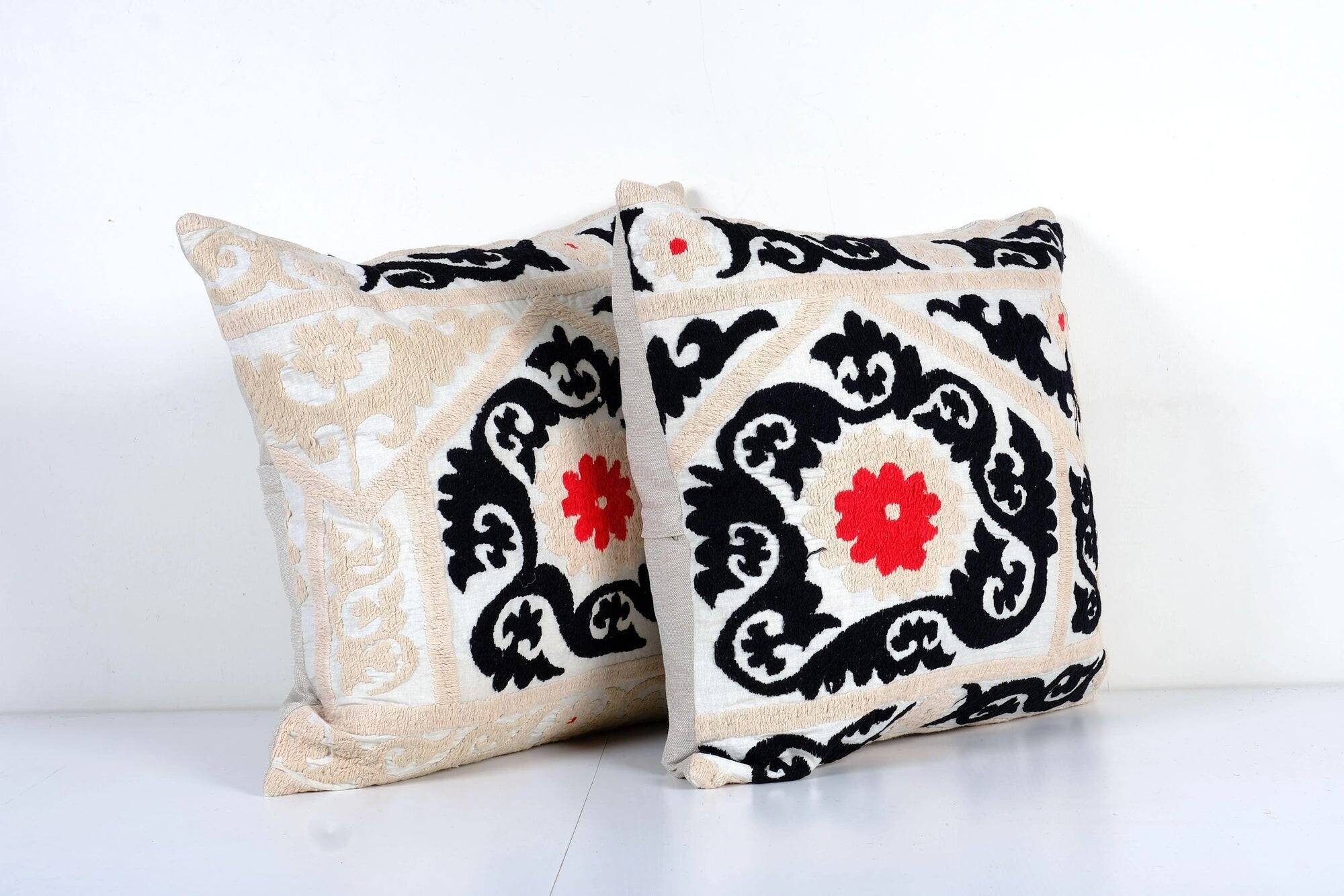 Set of 2 vintage embroidered cushion covers 53x53 cm