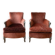Pair of vintage terracotta velvet armchairs