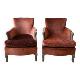 Pair of vintage terracotta velvet armchairs