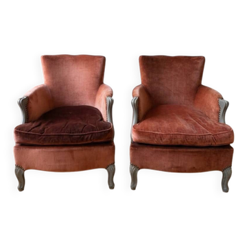 Pair of vintage terracotta velvet armchairs