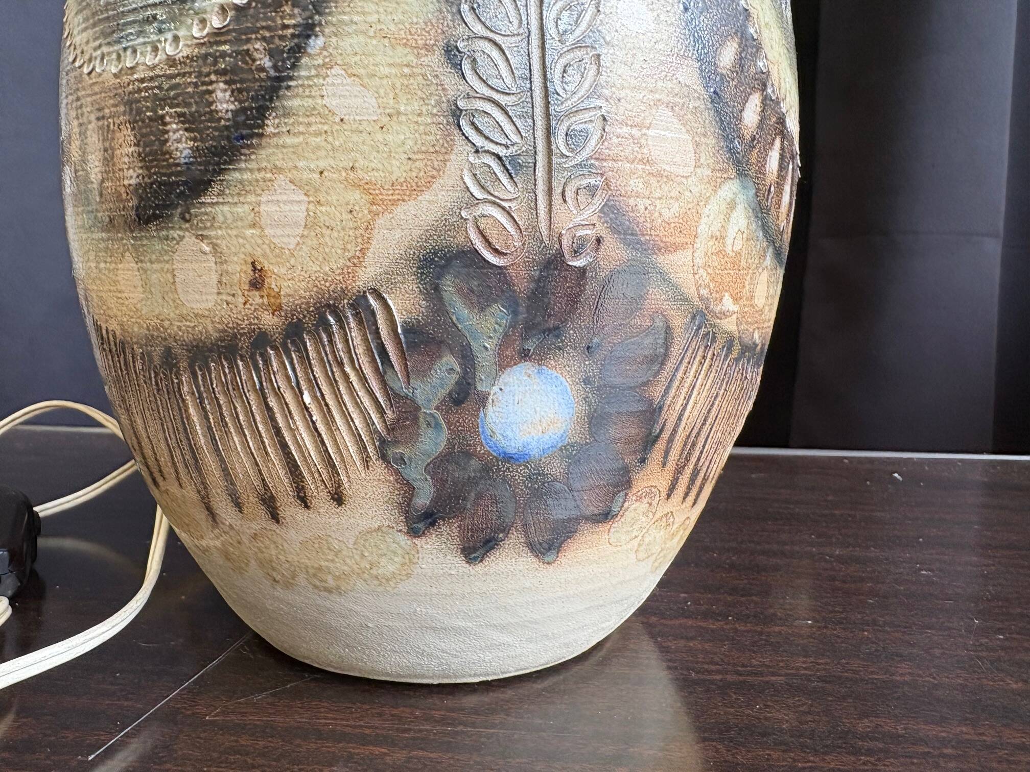 Stoneware lamp (base) signed Joël Courjault for Keraluc – floral decoration