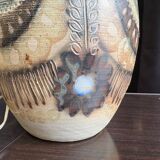 Stoneware lamp (base) signed Joël Courjault for Keraluc – floral decoration