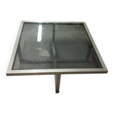 Table en aluminium satiné et verre noir design années 70