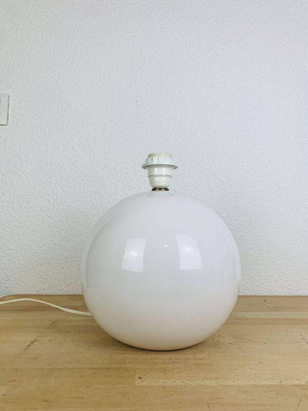 Lampe boule céramique blanche et rouge, années 80