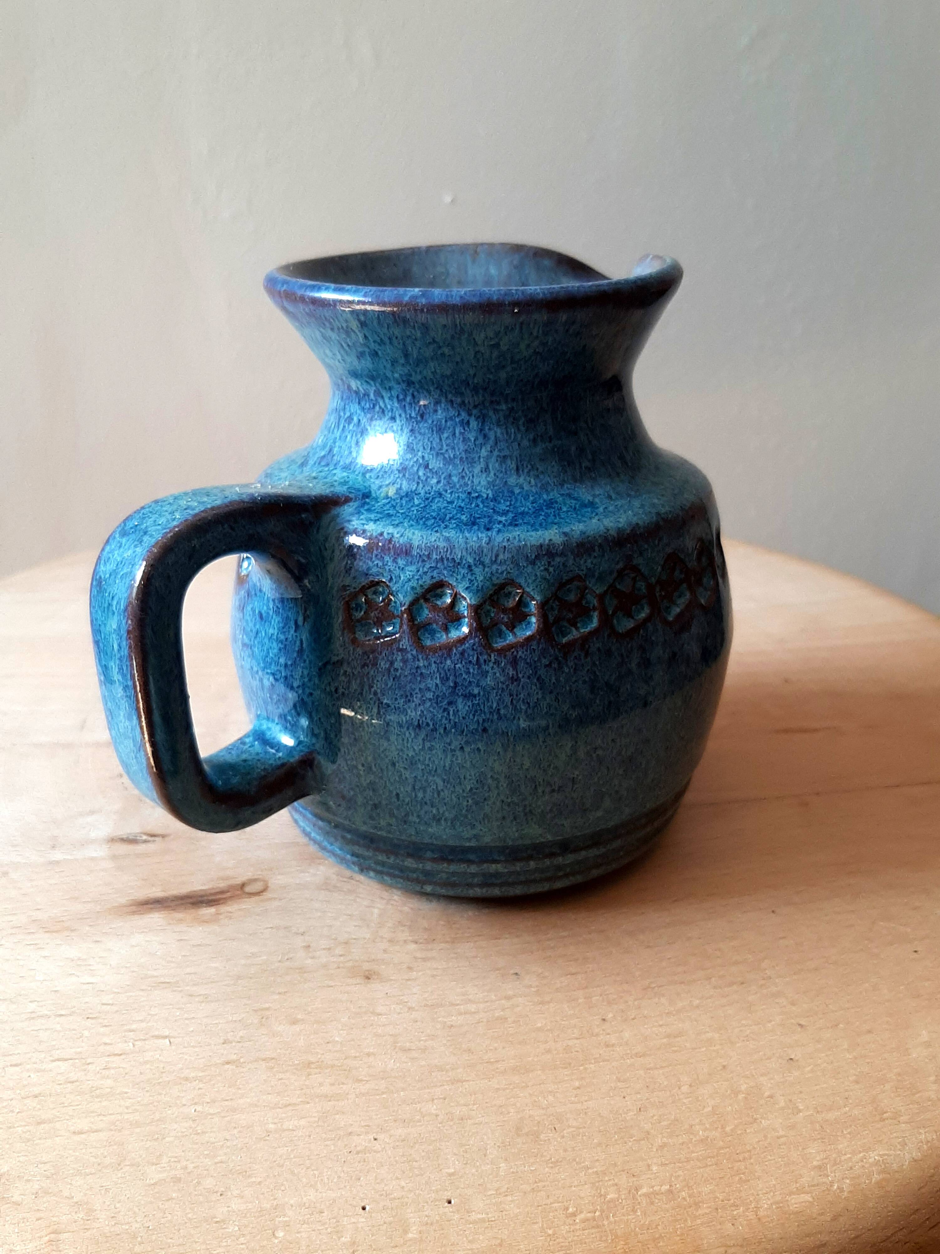 Blue ceramic pitcher Emile Masson Vallauris