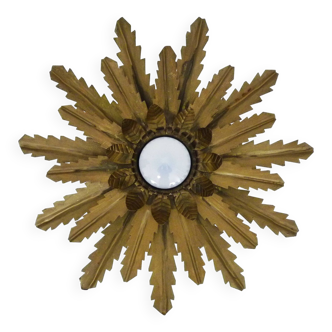 Ceiling light, Sunburst wall light, gold metal foliage, vintage ceiling light. 60s