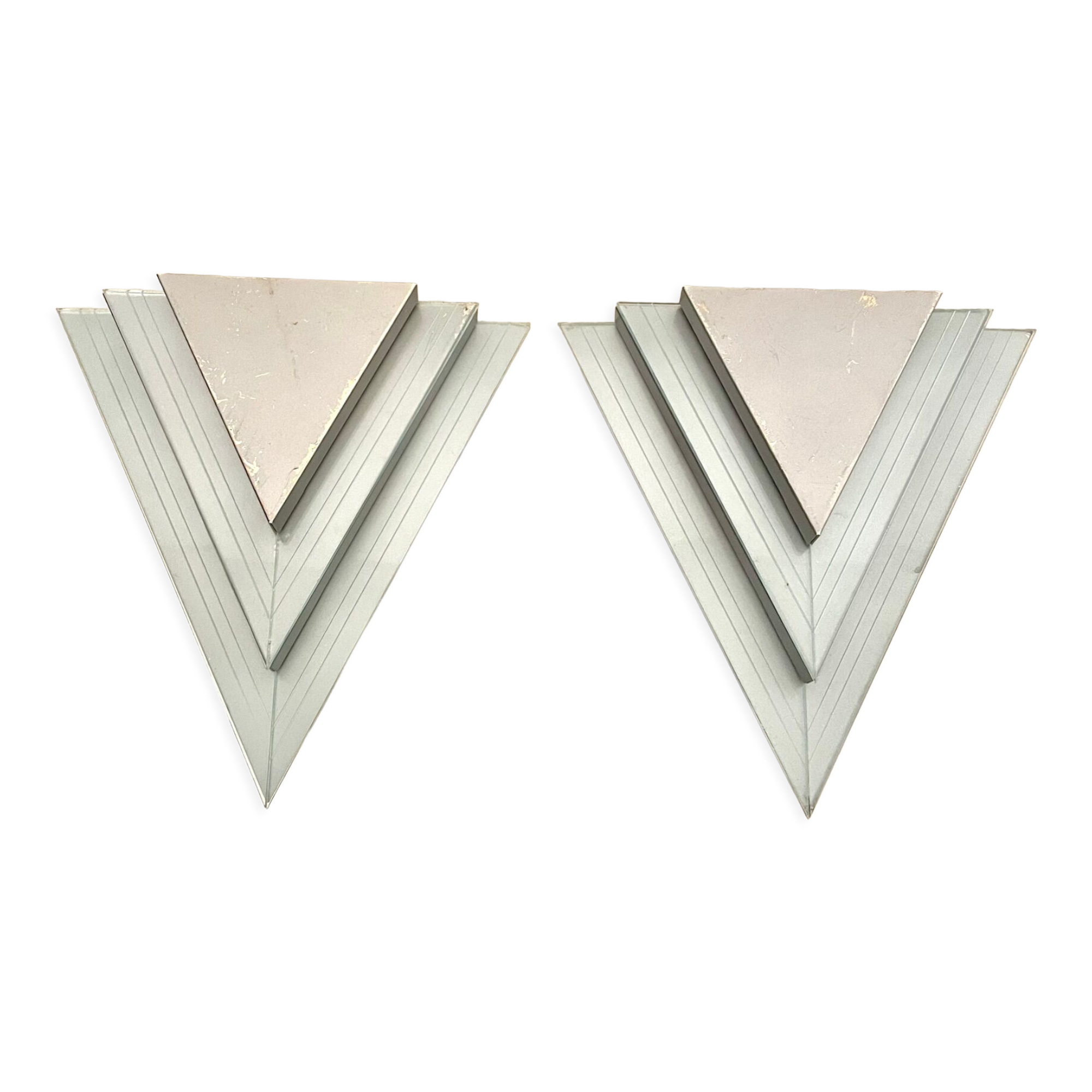 Pair of plexiglass and metal wall lamps, 1980