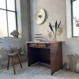 Brutalist desk in elm, signed Aranjou.