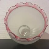 Suspension en verre voilé blanc liseret rose