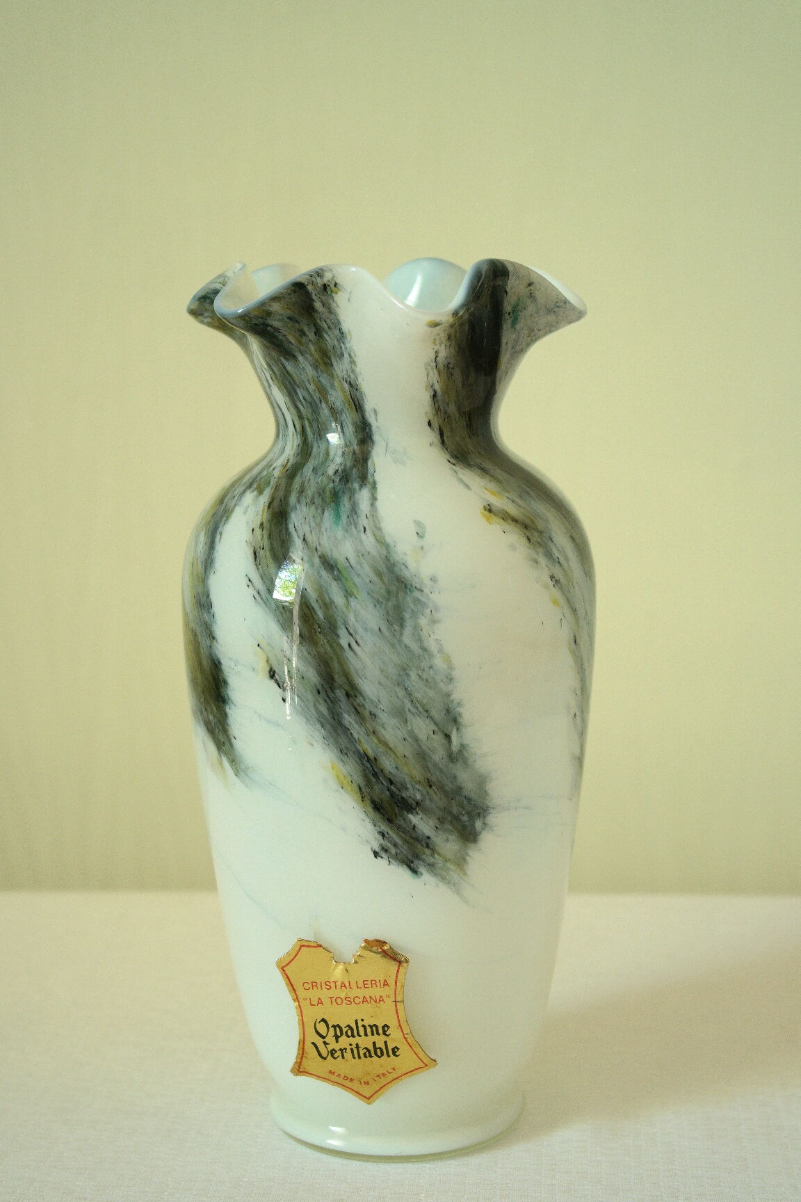 Genuine vintage Opaline vase from the Tuscan Crystal Factory, Italy.