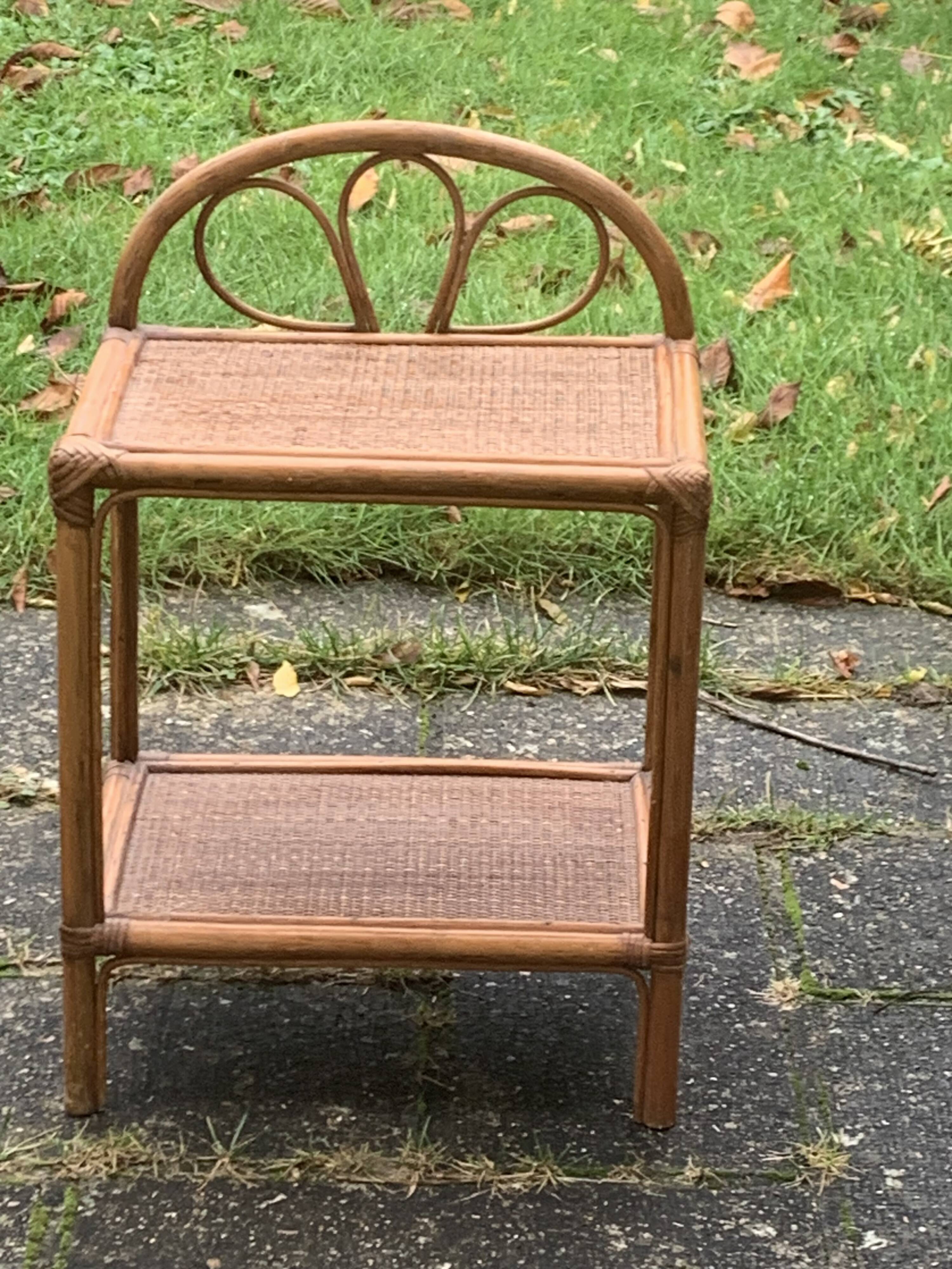 Bedside table, vintage bamboo and rattan shelf