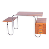 Czech Bauhaus Writing Desk in Walnut and Chrome attributed to Robert Slezak, 1940s