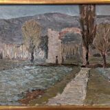 Mid-Century Modern Swedish "Italian Valley" Vintage 1967 Oil Painting, Framed