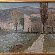 Mid-Century Modern Swedish "Italian Valley" Vintage 1967 Oil Painting, Framed