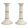 Pair of porcelain candlesticks with a gold pattern.