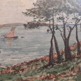 Aquarelle sur papier bord de mer par Félix Robin XXe