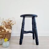 Antique black wooden stool, renovated