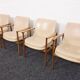 Chaises de salle à manger/conférence vintage avec accoudoirs en noyer et cuir vinyle d'origine b