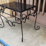 Table basse en fer forgé avec plateau en marbre noir