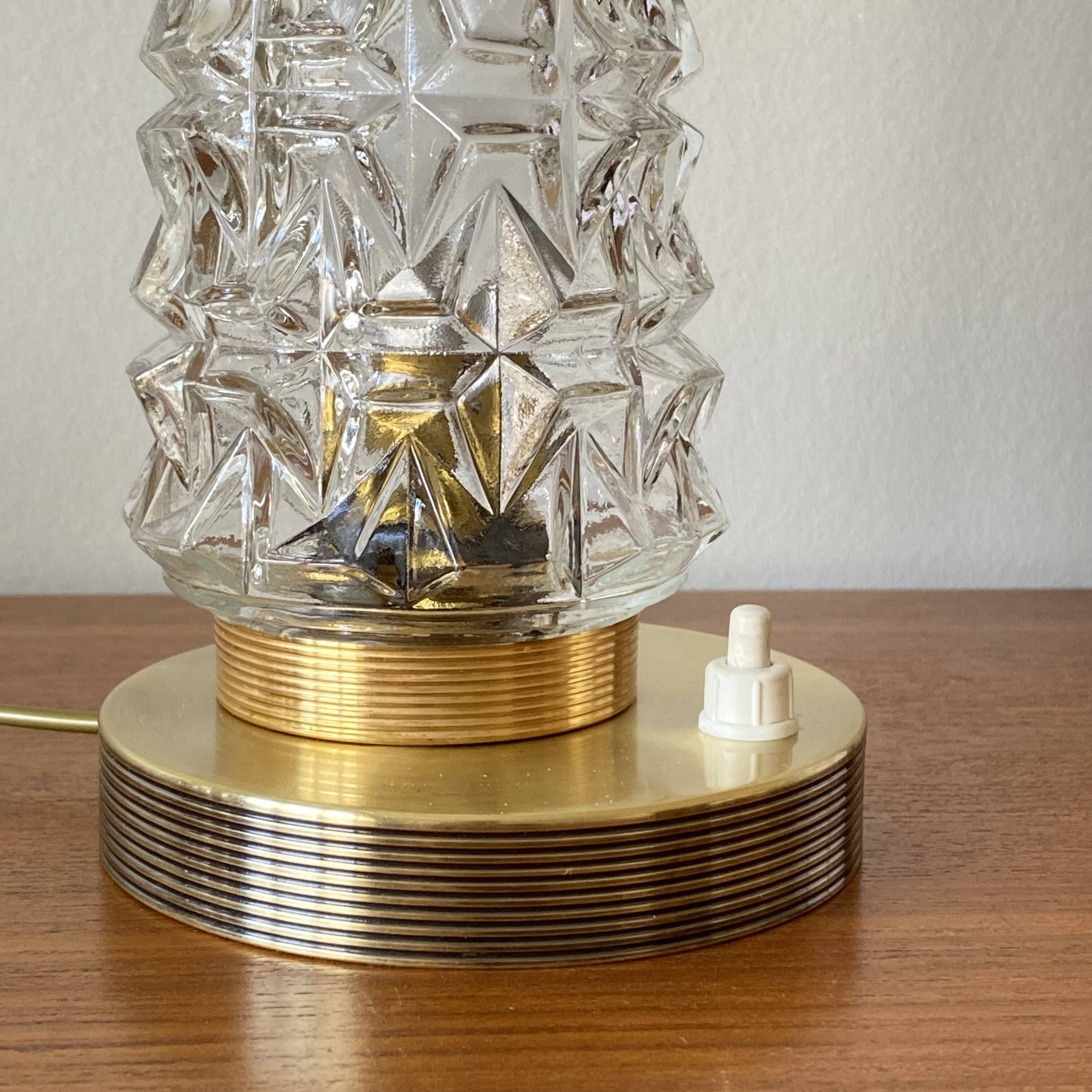 Vintage tulip-shaped table, desk, and bedside lamp with antique glass shade and brass base