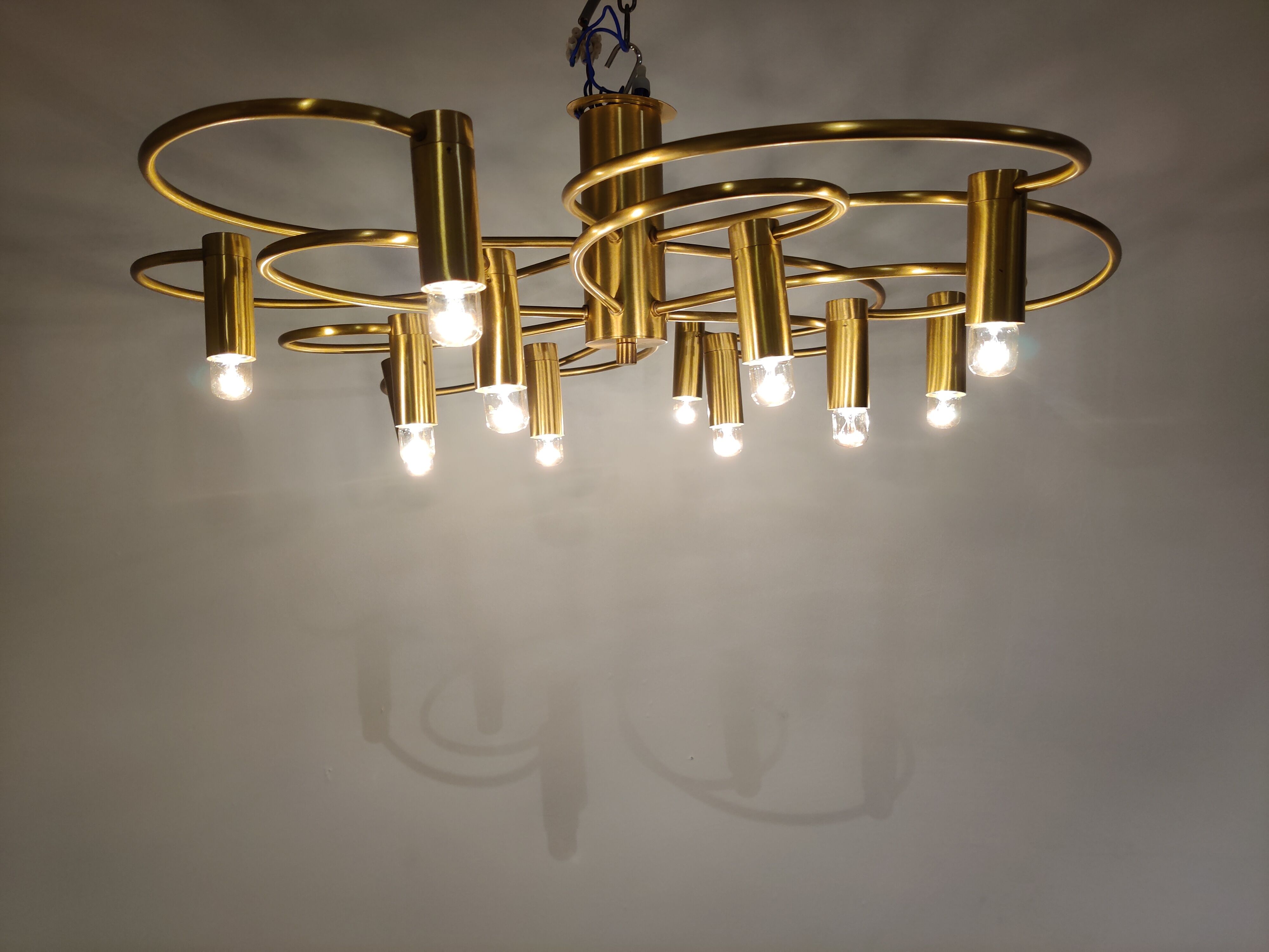Vintage brass flush mount chandelier, 1970s