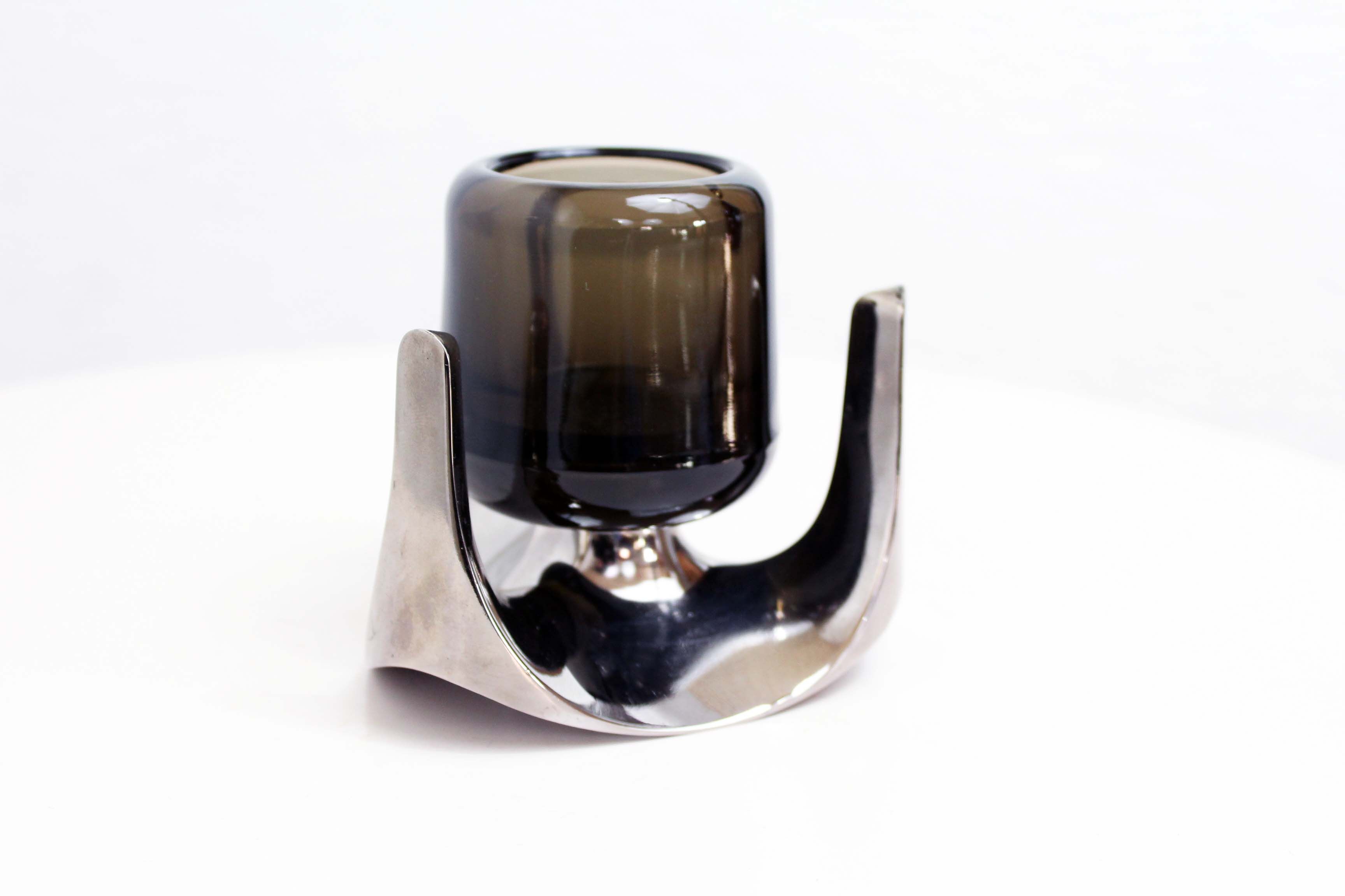 Bougeoir années 70 par Fritz Nagel en chrome et verre fumé