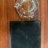 Ancien Cendrier Val St Lambert Cristal + Support Cuir Le Tanneur + Boîte