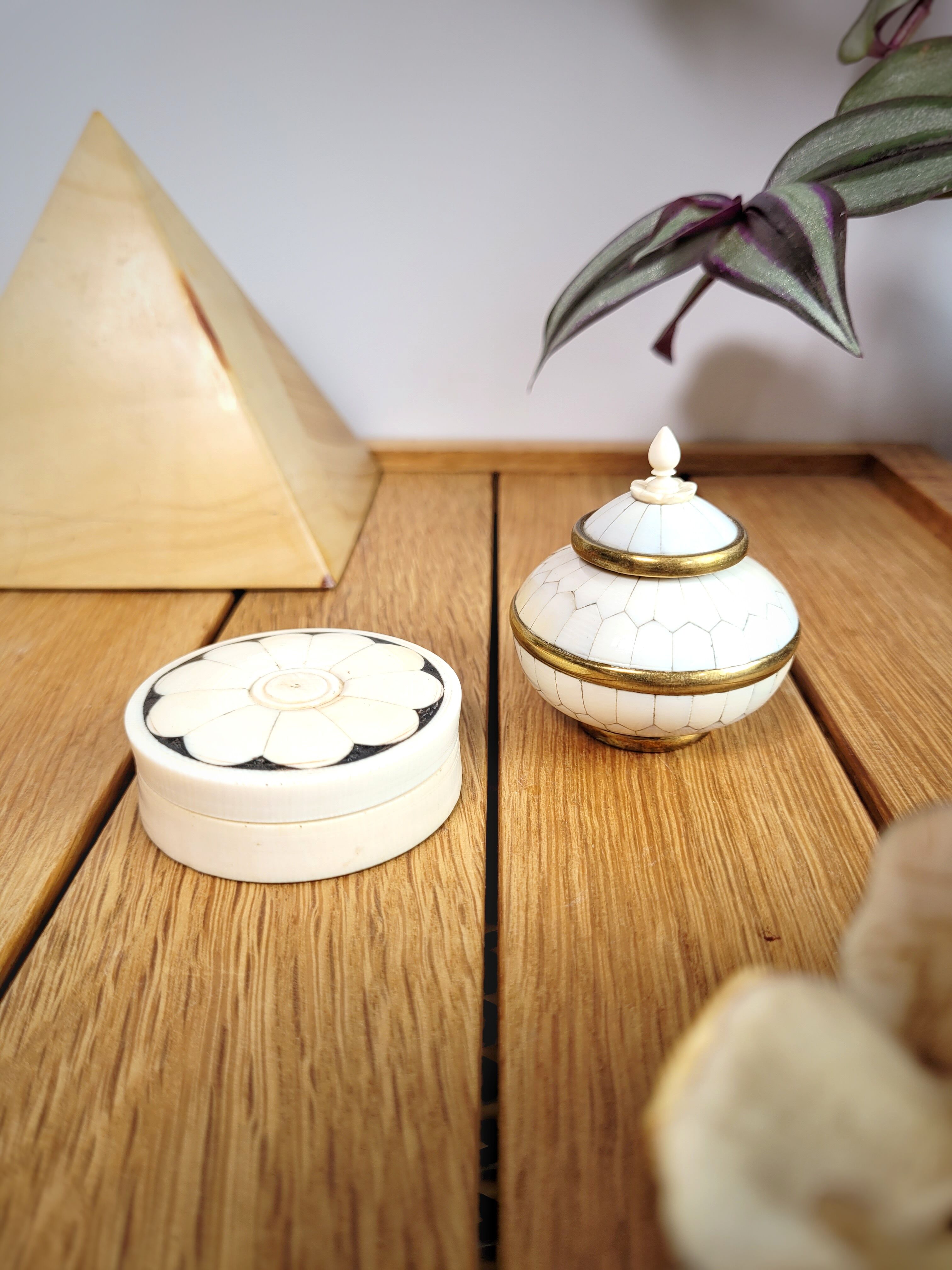 Pair ivory & brass boxes