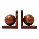 Serre-livres Art Déco en bois de ronce massif poli